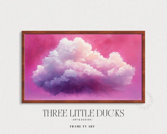 Dreamlike Cloud Art For Frame Tv Pink Fluffy Decor Earthy Wall Radiant Sky Painting 470