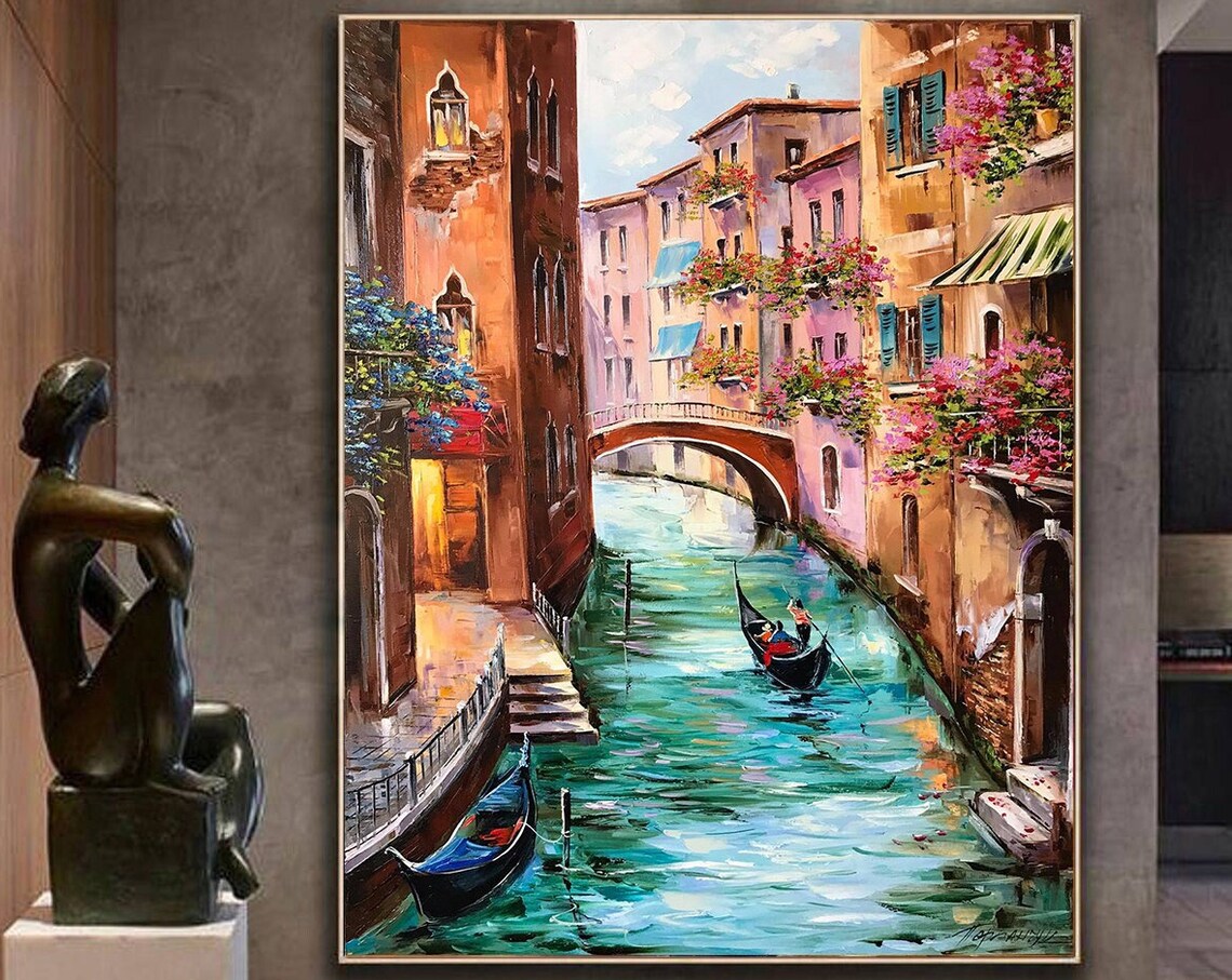 Venice Italy Gondola Canal Oil-Painting Art Print