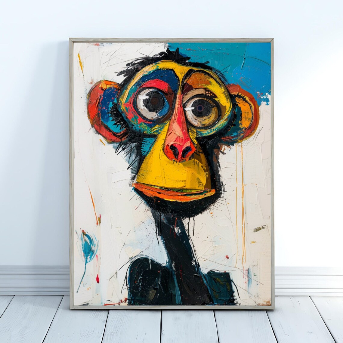 Colorful Monkey Face Abstract Expressionist Painting Kids Room Wall Poster