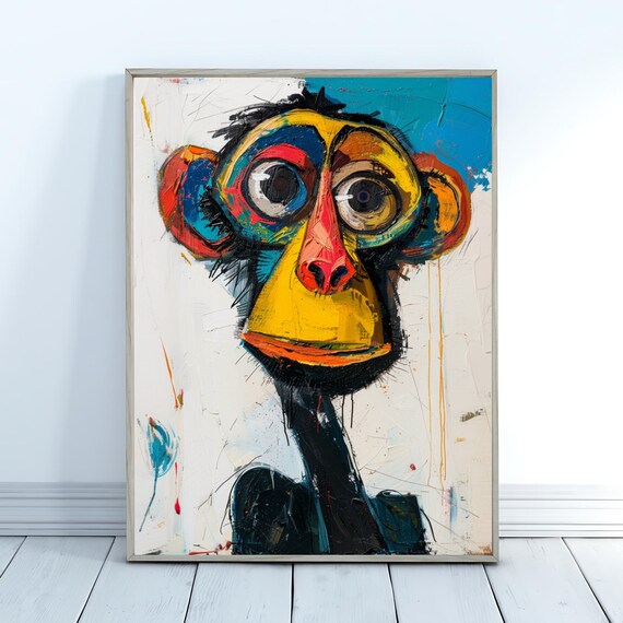 Colorful Monkey Face Abstract Expressionist Painting Kids Room Wall Poster