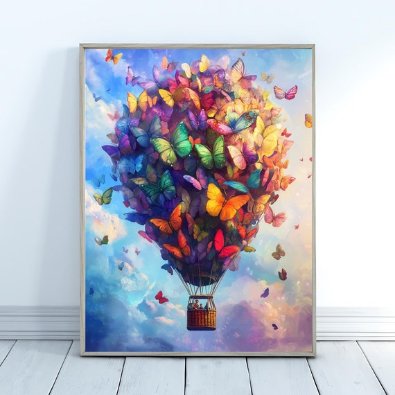 Dopamine Art Dcor Whimsical Butterfly Hot Air Balloon Prints Maximalist Wall Art For Living Room Or Home Office