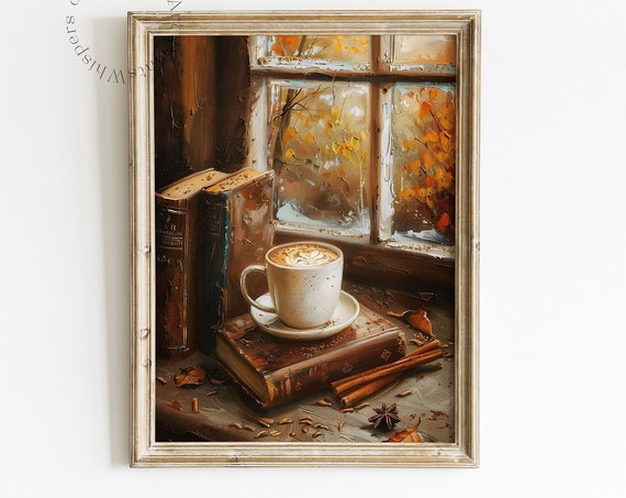 Books and Coffee Dark Academia Art Print