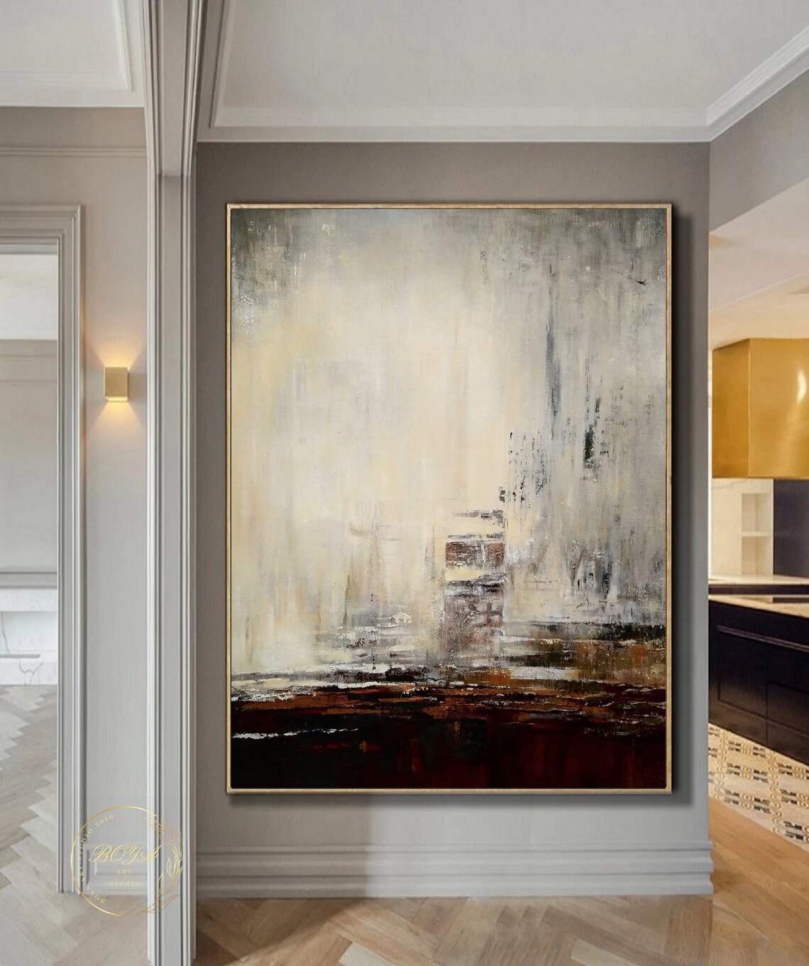 Beige and Brown Abstract Landscape Art Print - Image 2