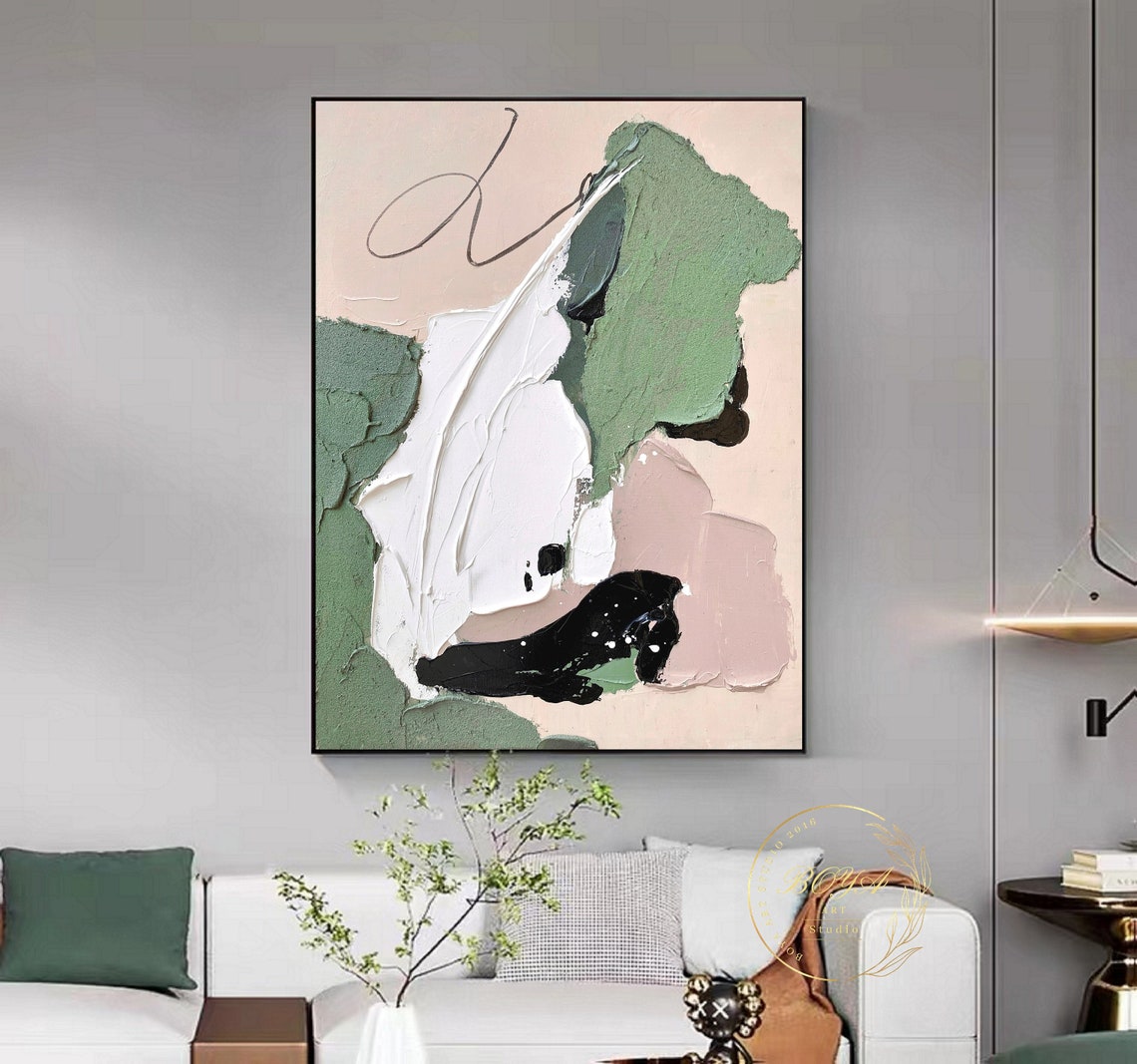 Sage Green White Minimal Abstract with Calligraphy Line Art Poster - Image 4