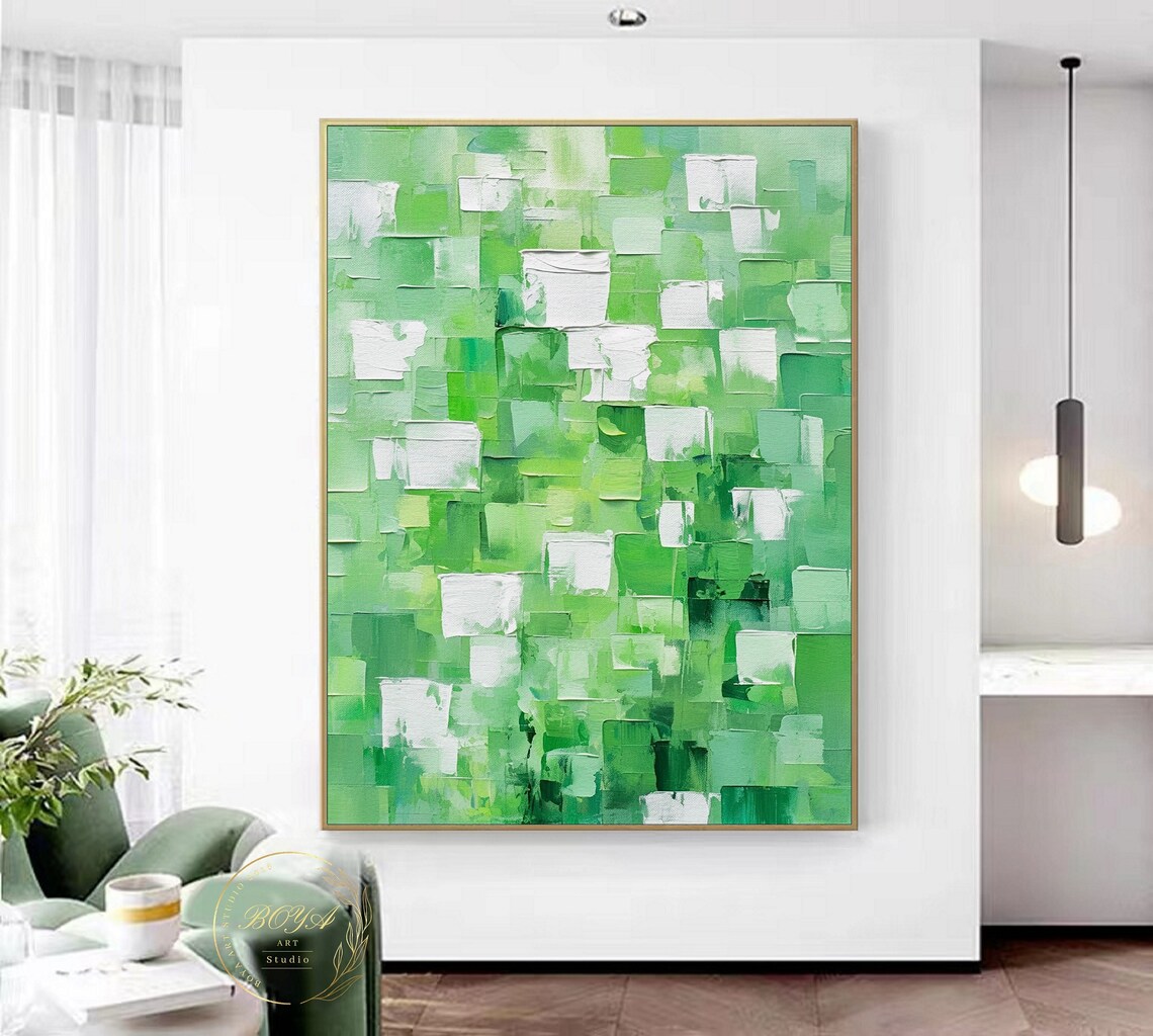 Emerald Green Abstract Painting Green Textured Art Large Green Wall Art Emerald Wall Painting White Textured Painting Green Painting - Image 2