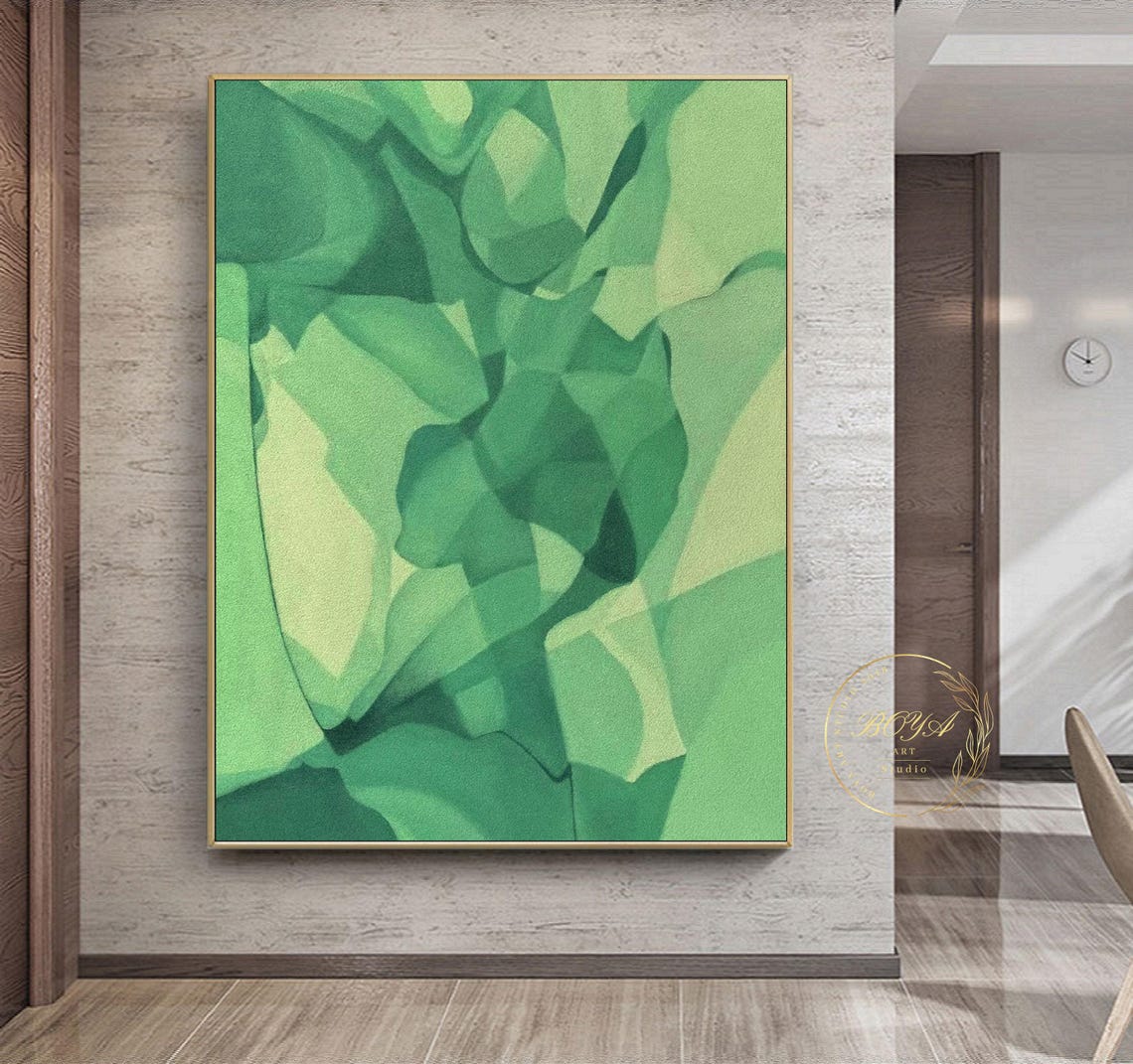 Emerald Green Geometric Faceted Leaves Modern Abstract Decor Poster - Image 4