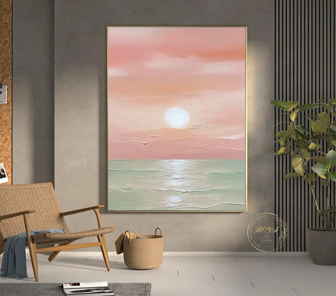 Abstract Seascape, Green Ocean Pink Sky Poster Print - Image 4