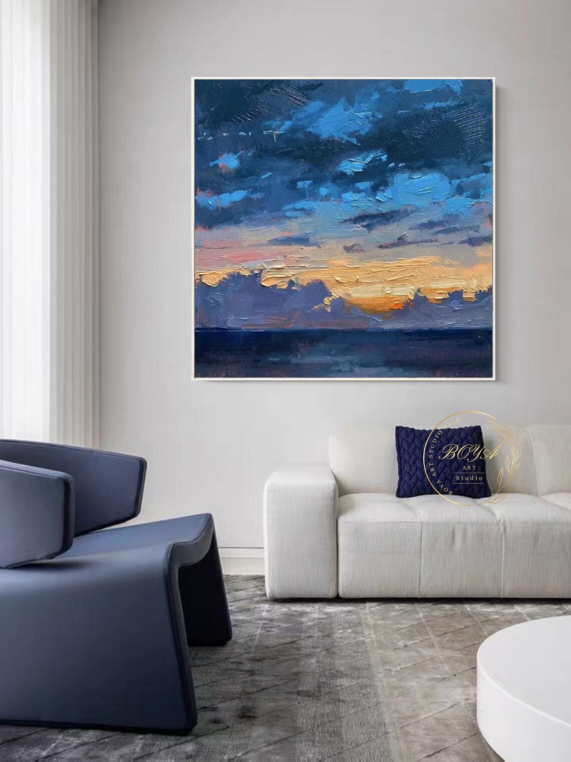 Blue Abstract Sky and Ocean Texture Art Print - Image 4