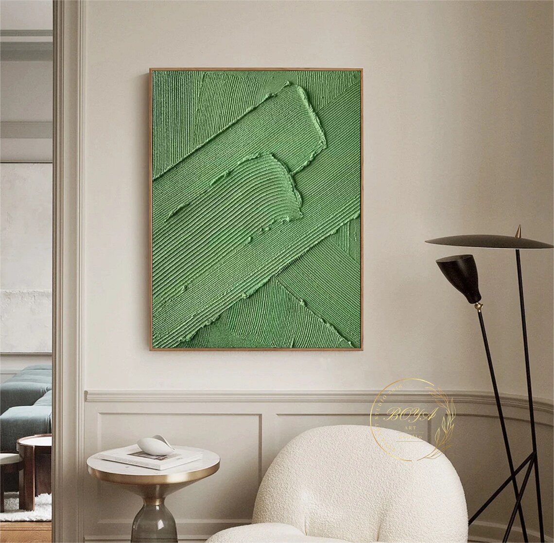 Green Minimalist Abstract Oil Painting Wall Art Print - Image 2