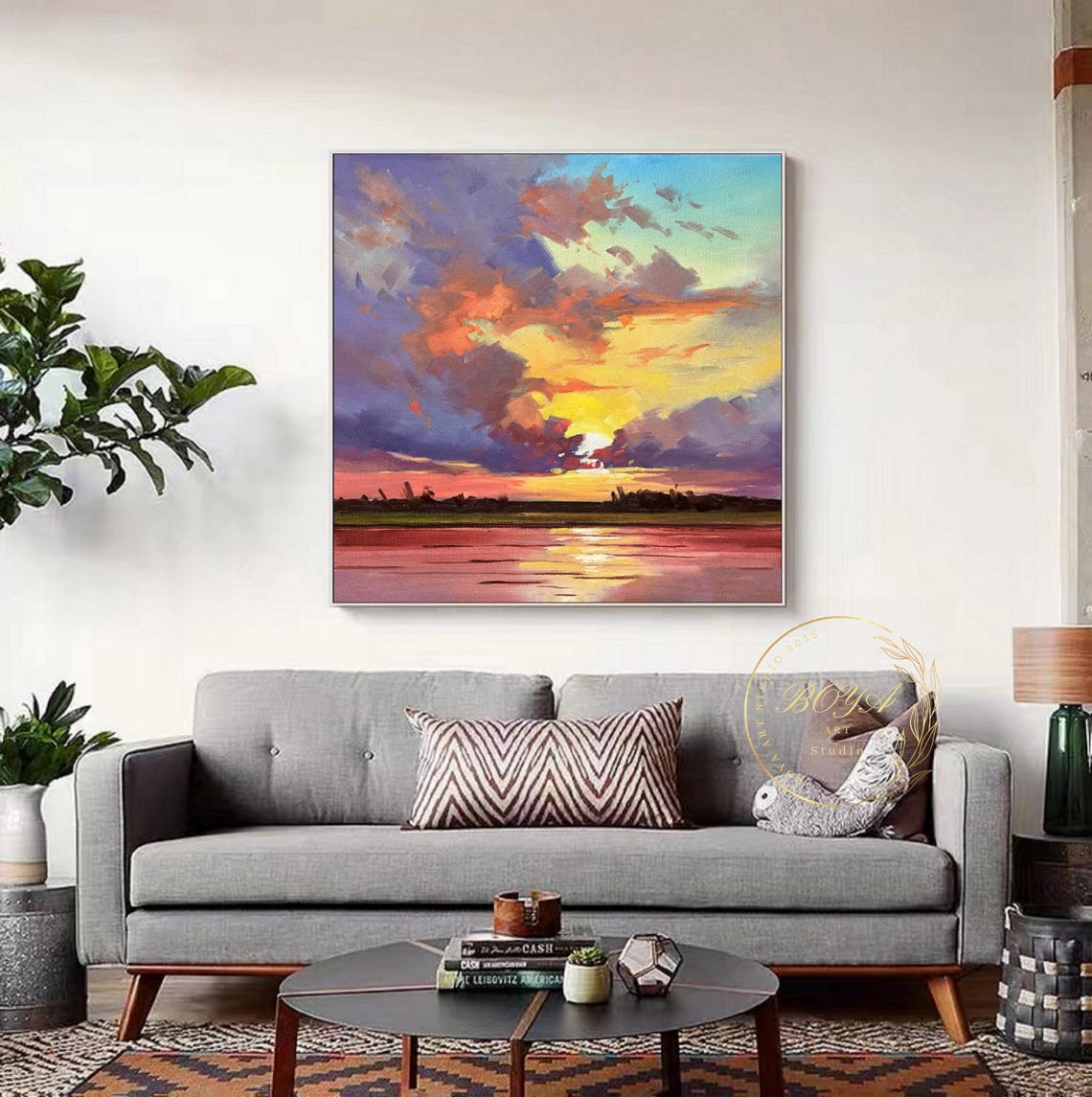 Vivid Purple and Orange Sunset Clouds Over Still Water Poster - Image 4