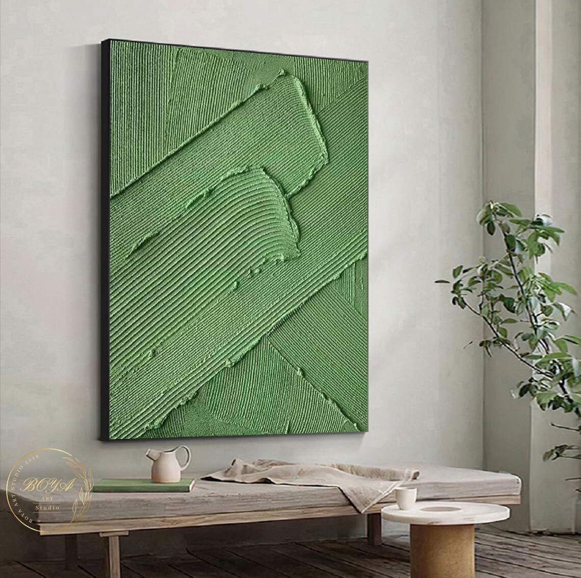 Green Minimalist Abstract Oil Painting Wall Art Print - Image 5