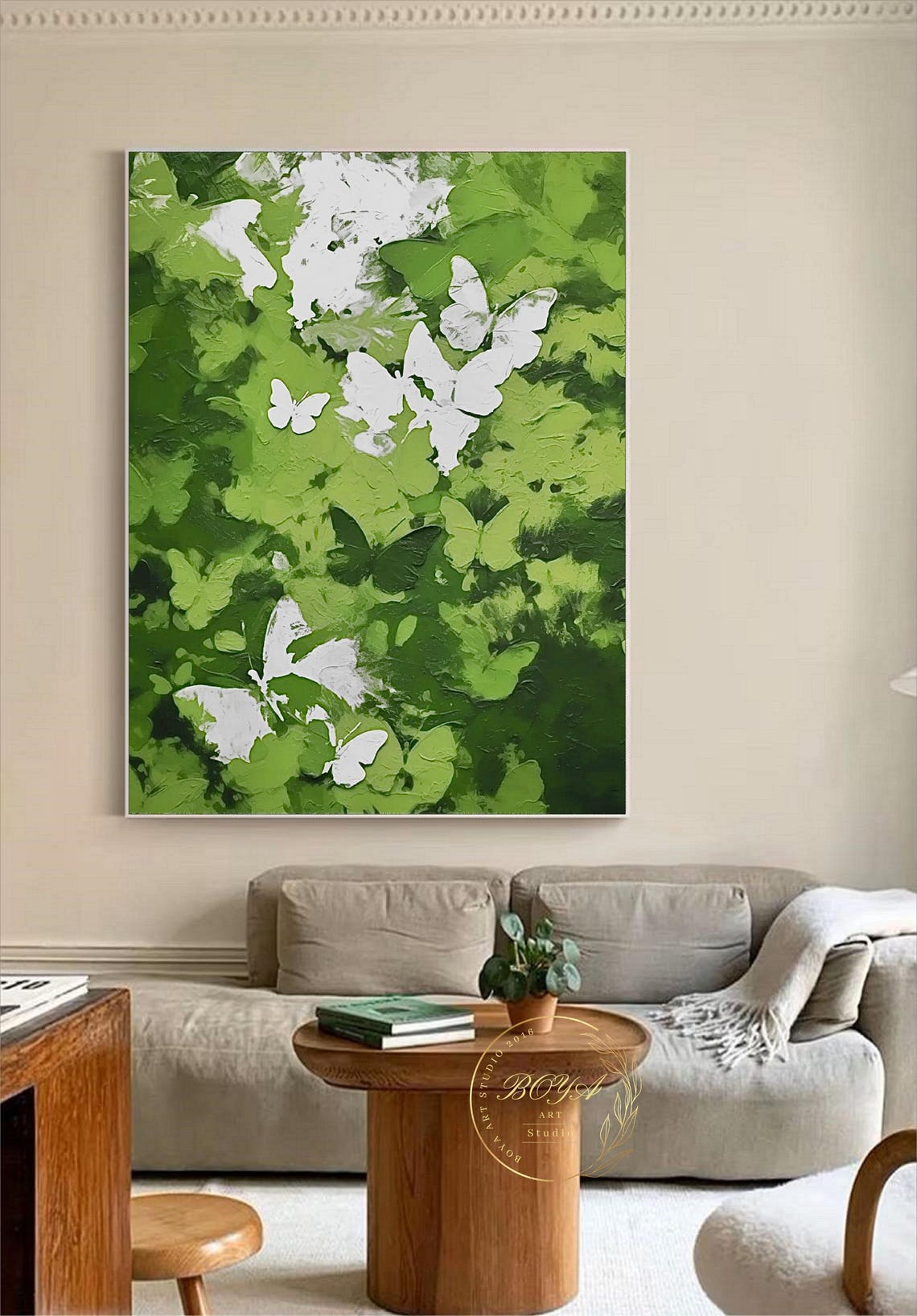 Green Abstract Painting Large Green Wall Art Butterfly Abstract Art Green Textured Art Butterfly Wall Painting Green Textured Oil Painting - Image 3