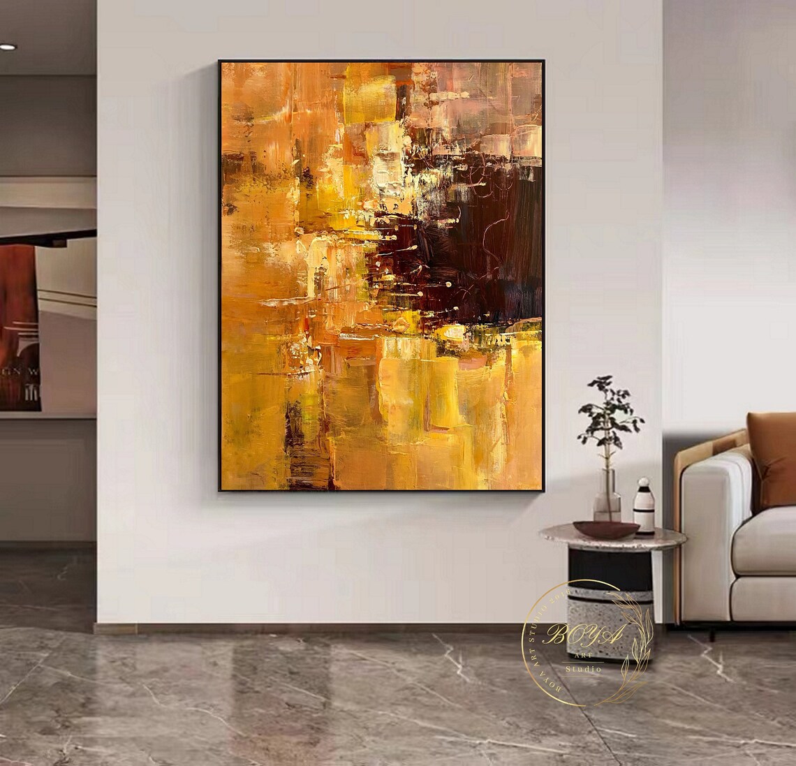 Orange Abstract Painting, Modern Oil Art Print - Image 5