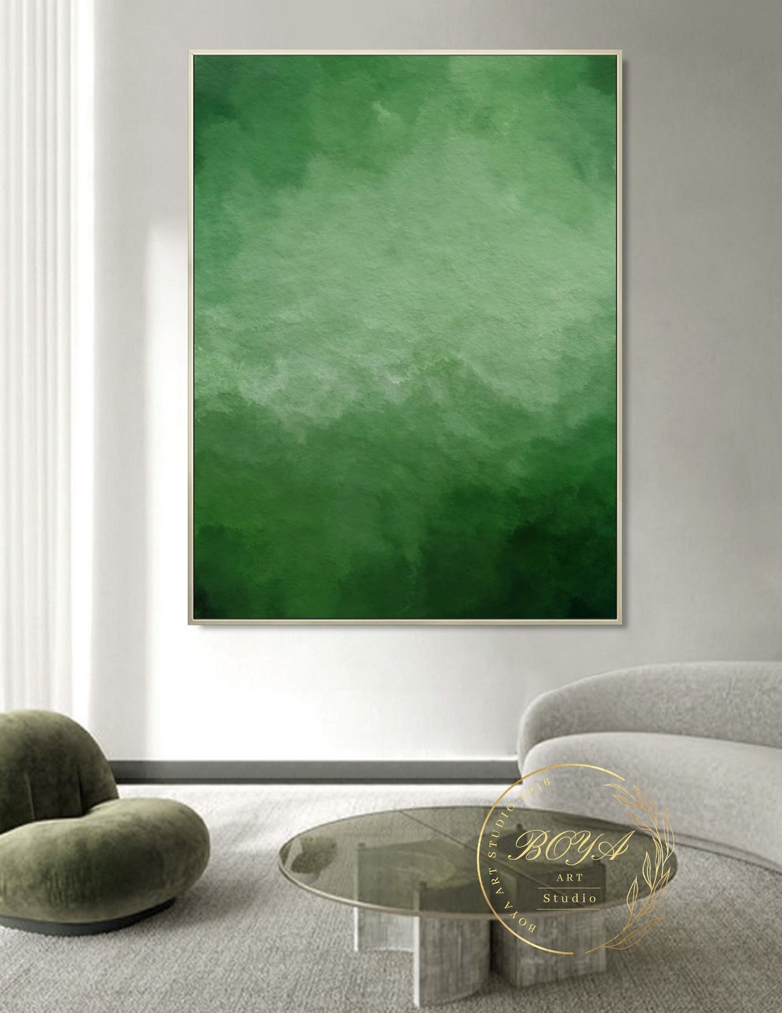 Soothing Green Watercolor Gradient Soft Minimalist Art Poster - Image 5