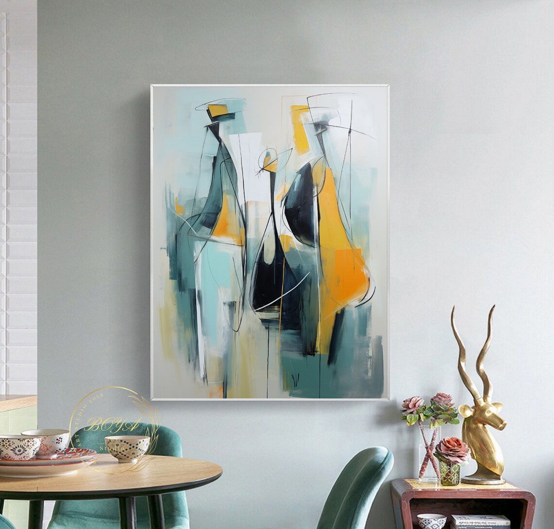 Minimalist Portrait Painting Picasso Art Large Green Abstract Painting Yellow Abstract Art Original Modern Art Figure Wall Art - Image 3