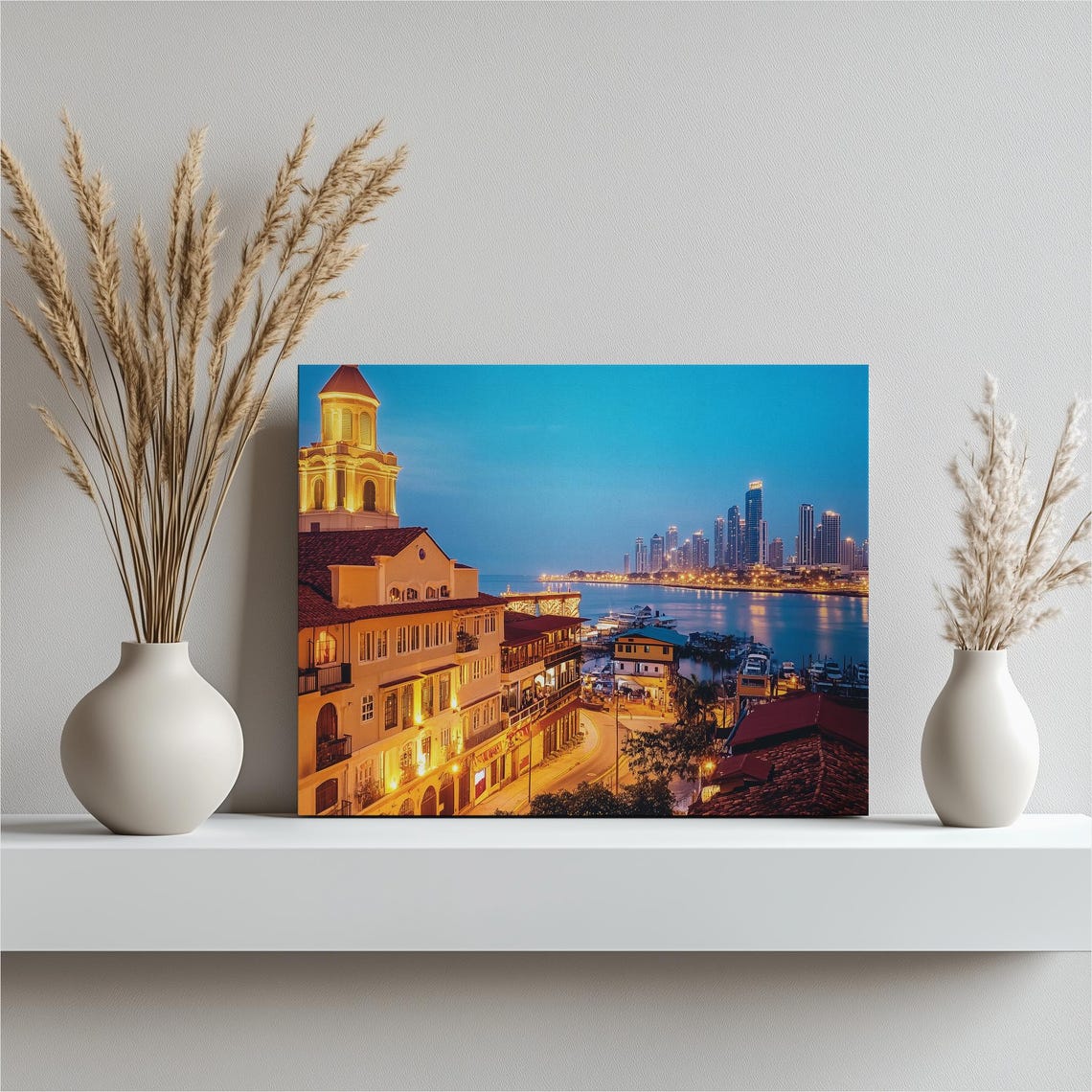 Panama City Casco Viejo Blue Hour Waterfront Skyline View Poster