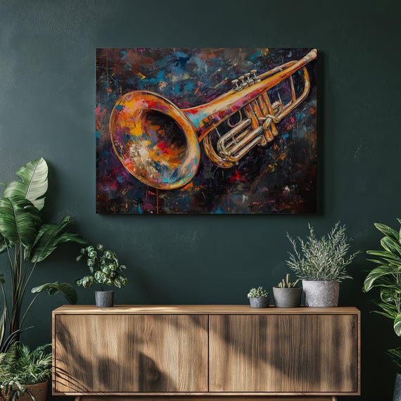 Trumpet Canvas Prints Abstract Artwork Art Modern Wall Music Colorful Print Vibrant Colors Decor