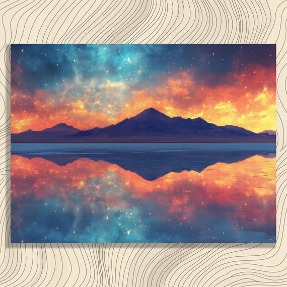 Vibrant Mountain Lake Canvas Wall Art Colorful Sunset Landscape Print With Purple Sky Reflection For Nature Lovers And Teens