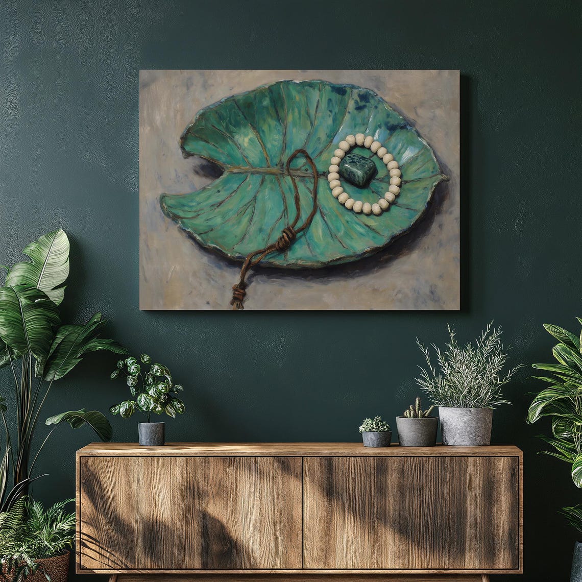 Jade Beaded Bracelet Green Leaf Botanical Still Life Zen Poster