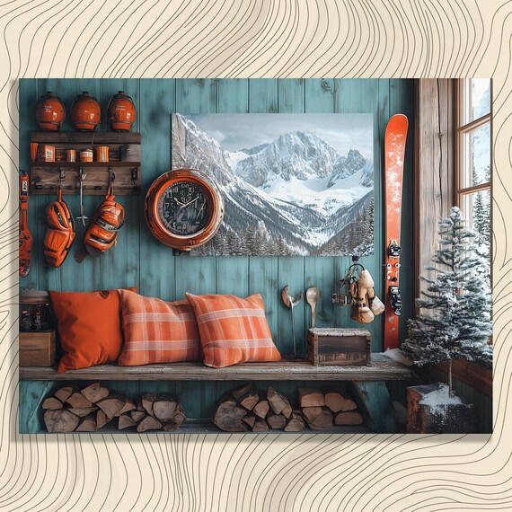 Cozy Ski Lodge Cabin Interior Winter Mountain Decor Art Poster