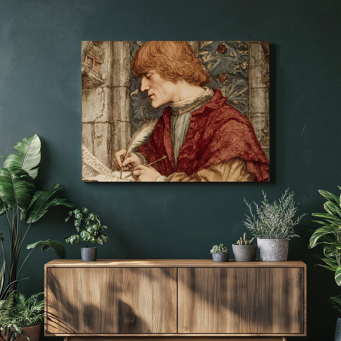 Medieval Scribe Writing Quill Manuscript Antique Scholar Study Poster