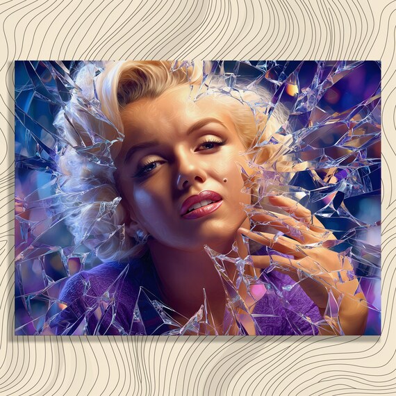 Marilyn Monroe Shattered Glass Portrait Blue Purple Art Poster