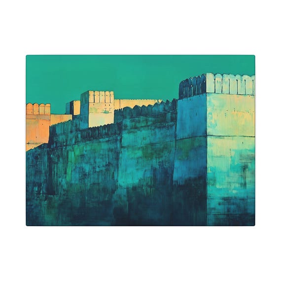 Lalbagh Fort Canvas Wall Art Modern Teal Green Architectural Landscape