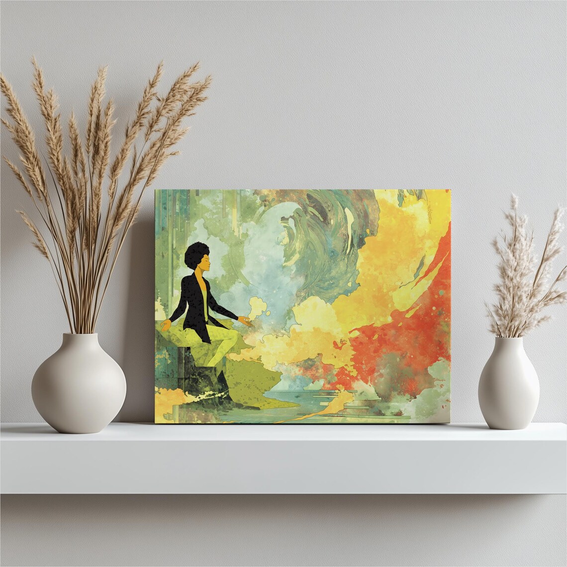 Cosmic Meditation Woman Zen Yoga Aura Watercolor Spiritual Art Poster