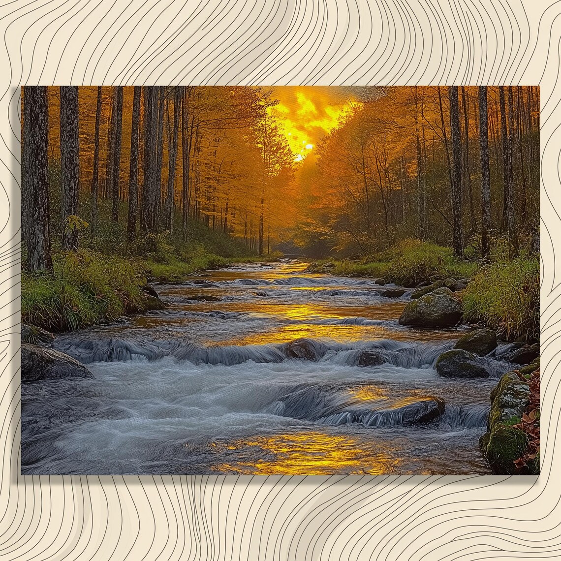 Tennessee Forest Stream at Golden Sunset with Autumn Glow Poster