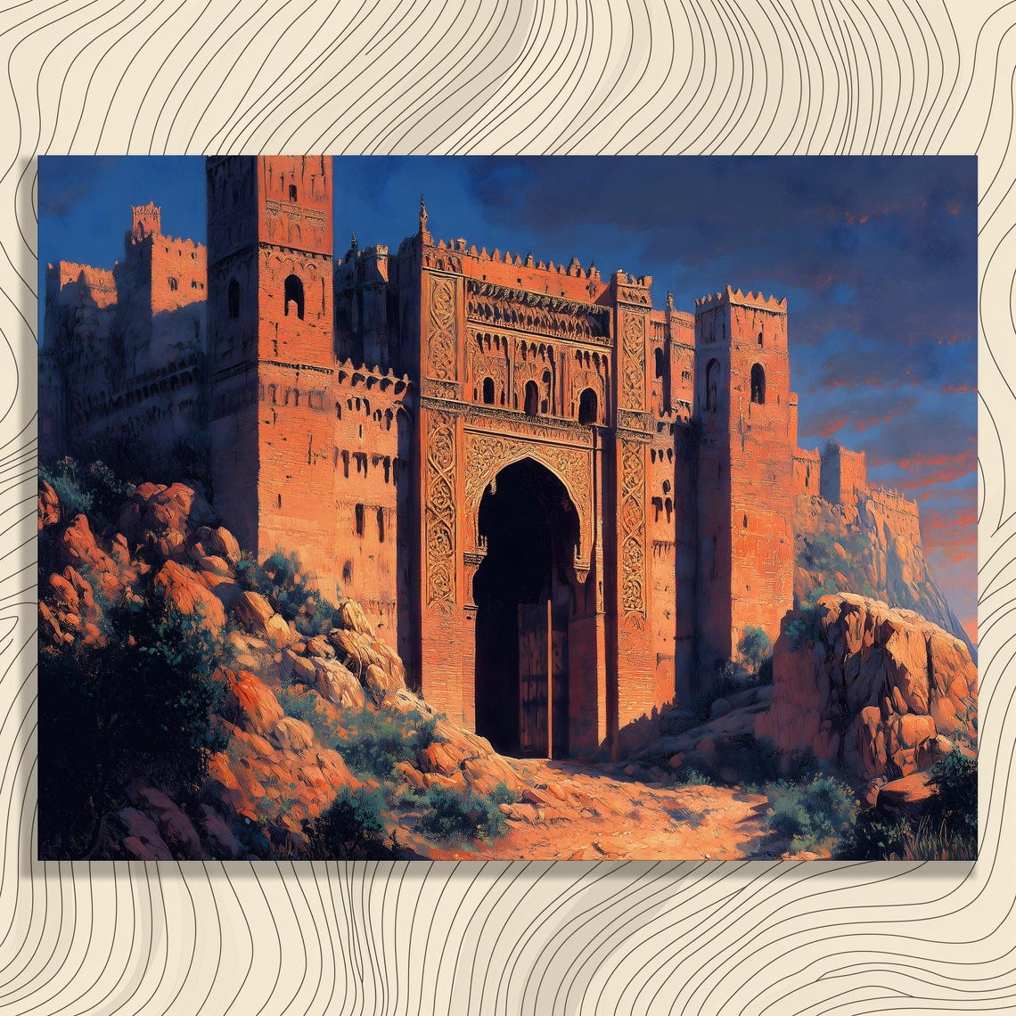 Moroccan Kasbah Ornate Gate Sunset Desert Fortress Canvas Art Poster