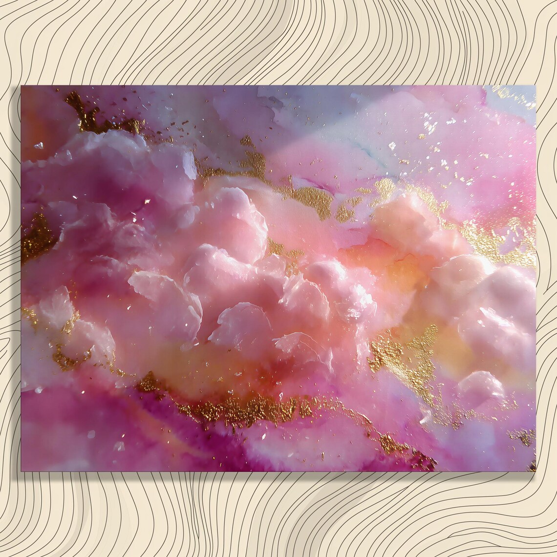 Pink Geode Abstract Canvas Wall Art Rose Quartz Gold Vein Accents Marble Texture Boho Decor Crystal Inspired Print