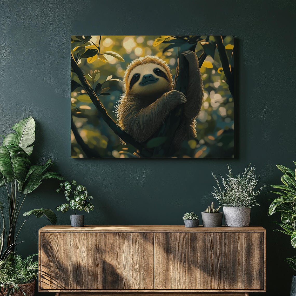 Sloth Canvas Wall Art Print Relaxed Minimalist Jungle Decor Painting Earthy Nature For Bedroom Cute Tropical Gift