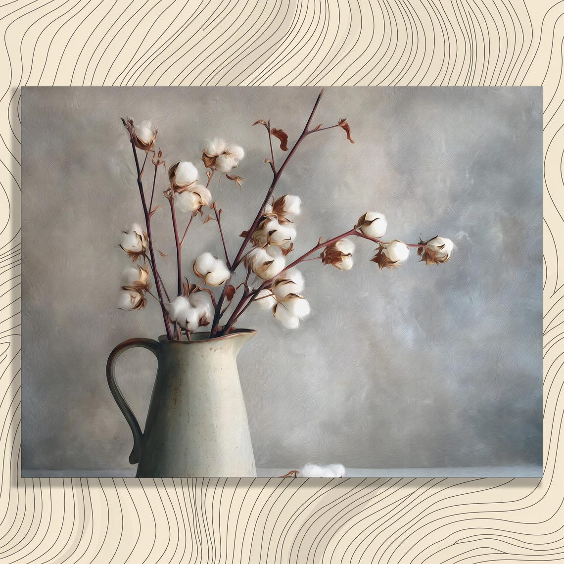 Cotton Stems Canvas Wall Art Neutral Rustic Bouquet Decor Print Farmhouse Decorative Still Life Botanical Bolls