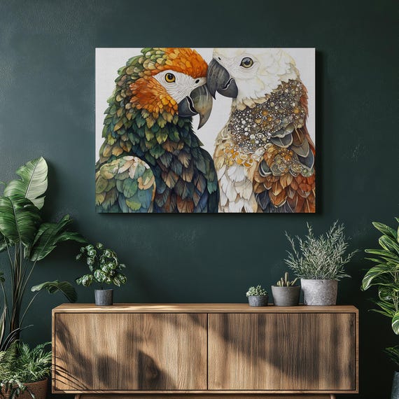 Vibrant Parrot Canvas Wall Art Painting Print Tropical Bird Decor Gift For Animal Lovers Colorful Watercolor Feather Illustration Home