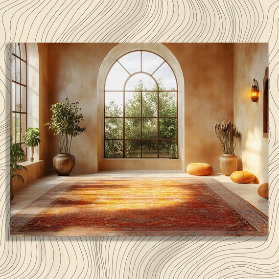 Sunlit Arched Window Warm Bohemian Interior Golden Light Art Print