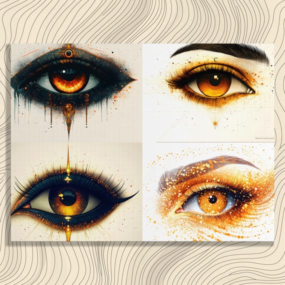 Mystic Eye Canvas Wall Art All Seeing Abstract Surreal Golden Iris Illustration With Geometric Lines Modern Spiritual Decor Boho
