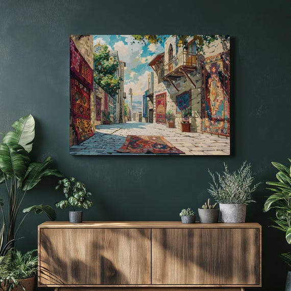 Azerbaijan Cityscape and Carpets Art Print