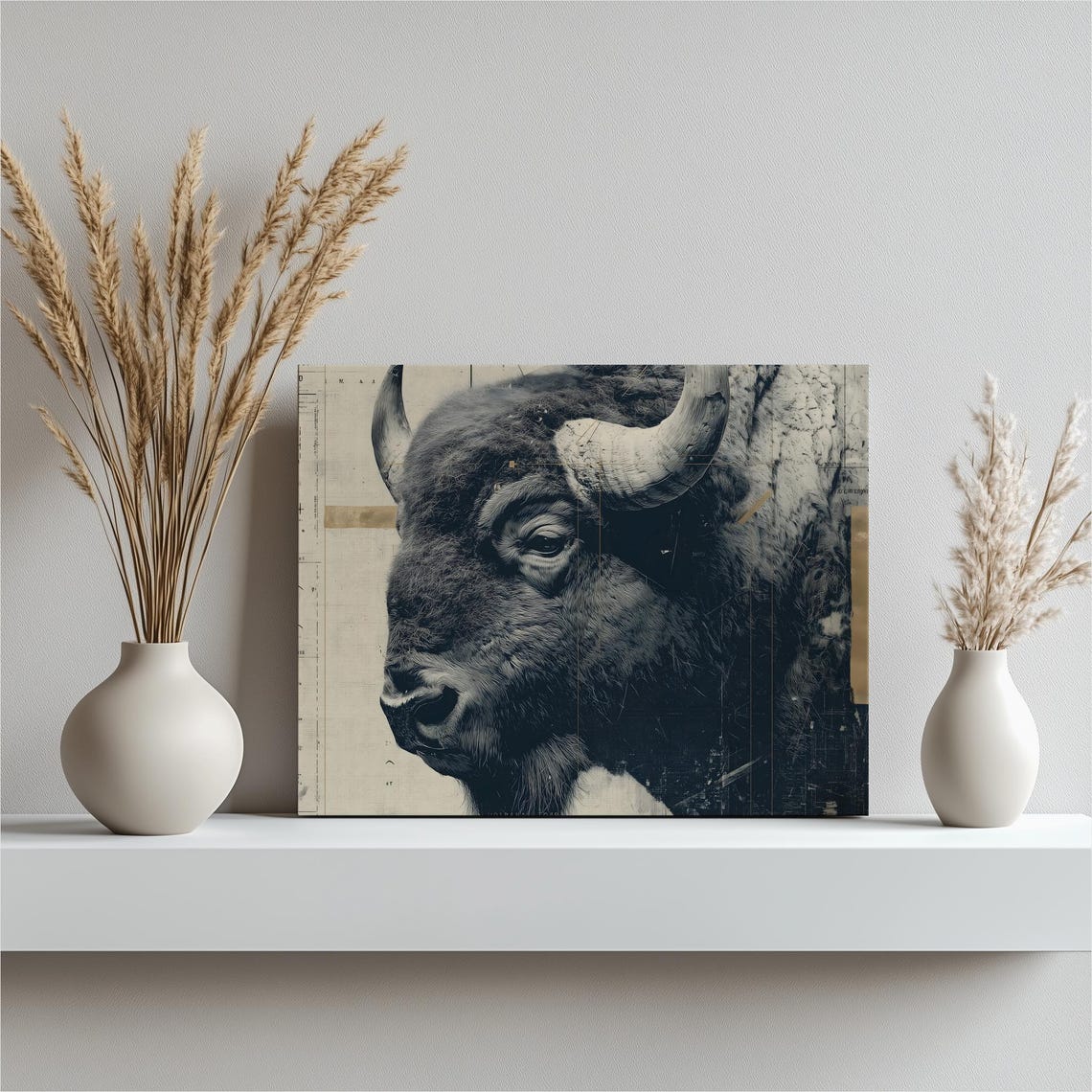 American Bison Portrait Black And White Modern Wildlife Art Poster