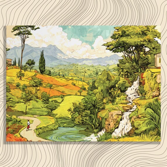 Guatemala Coffee Fields Waterfall Highland Landscape Art Poster