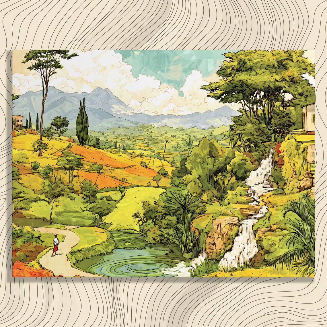 Guatemala Coffee Fields Waterfall Highland Landscape Art Poster