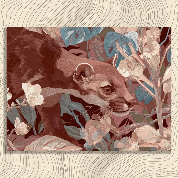 Wild Cat Tropical Foliage Monstera Sepia Jungle Nature Poster