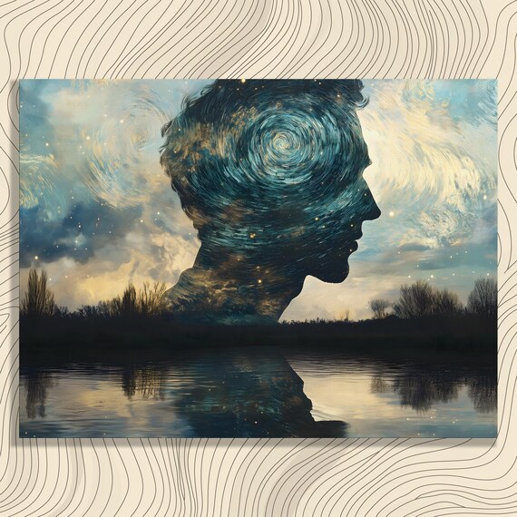 Ethereal Silhouette Canvas Wall Art Surreal Starry Night Sky Double Exposure Abstract Modern Artwork Print Fine Prints
