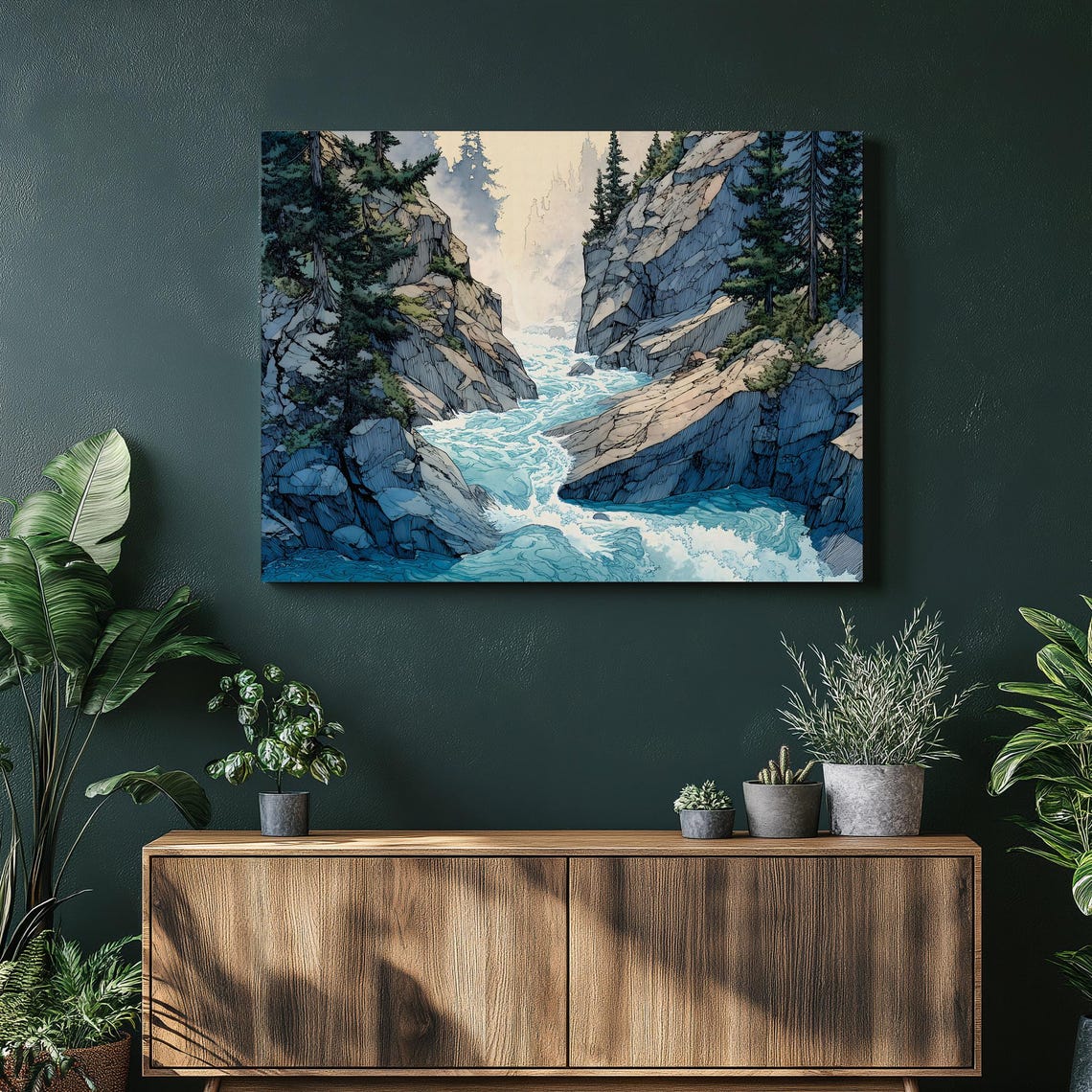 Rushing Mountain River Rocky Canyon Turquoise Water Wall Art