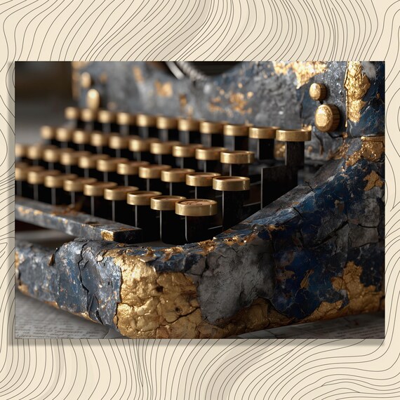 Retro Vintage Typewriter Gold Leaf Steampunk Close Up Art Print