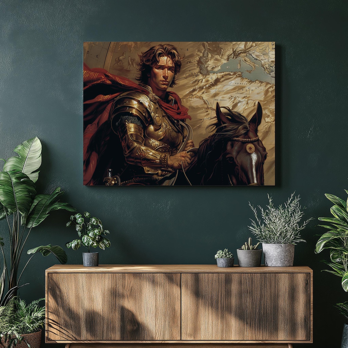 Alexander the Great Armored Warrior Horseback Map Battle Art Poster