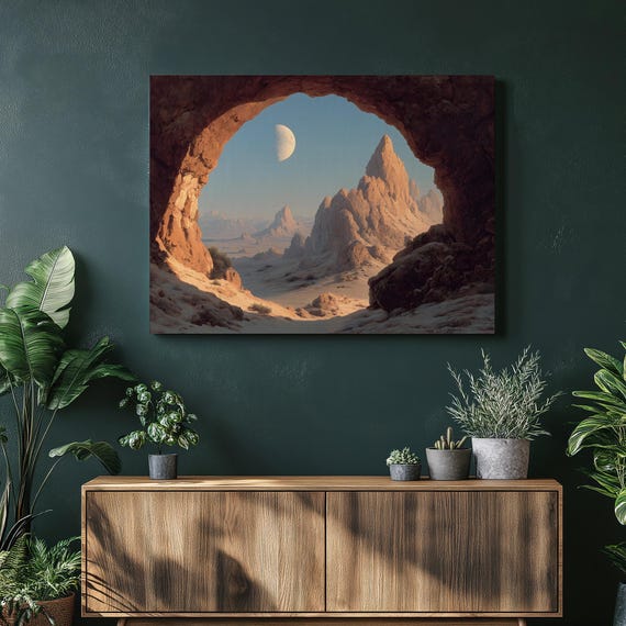 Desert Moon Cave Canvas Wall Art Canyon Landscape Print Modern Decor Painting Nature Rock Formations Valley Gift