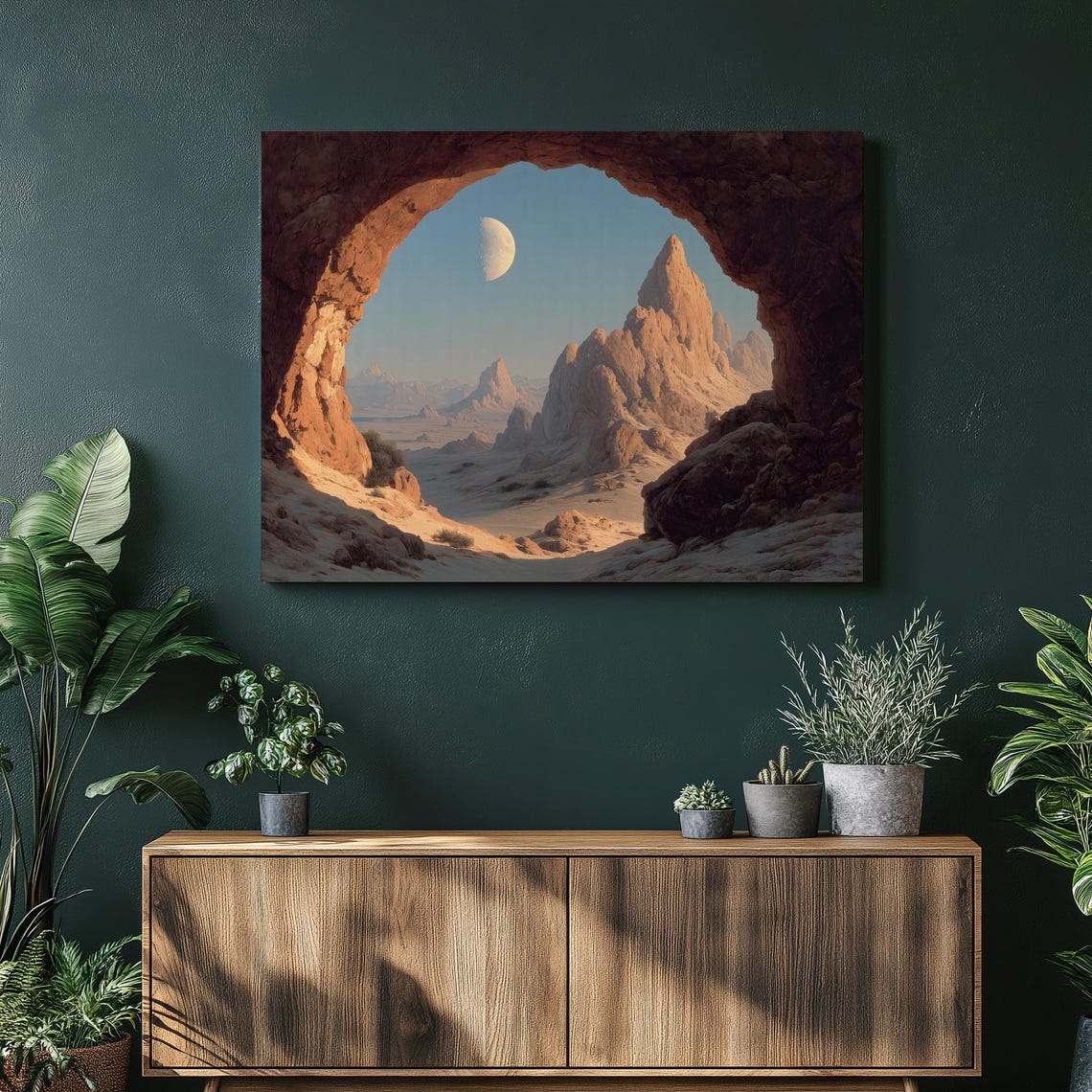 Desert Moon Cave Canvas Wall Art Canyon Landscape Print Modern Decor Painting Nature Rock Formations Valley Gift