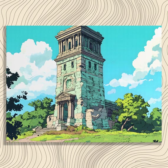 Ancient Stone Tower Canvas Wall Art Classic Landscape Print Blue Sky Nature Decor Historical Site Painting For Artists Gift