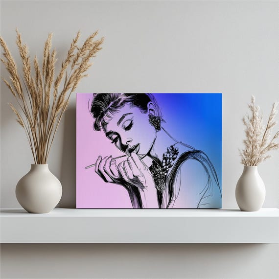 Modern Fashion Portrait Canvas Wall Art Minimalist Line Drawing Female Silhouette Lipstick Illustration Feminine Decor Pastel Gradient