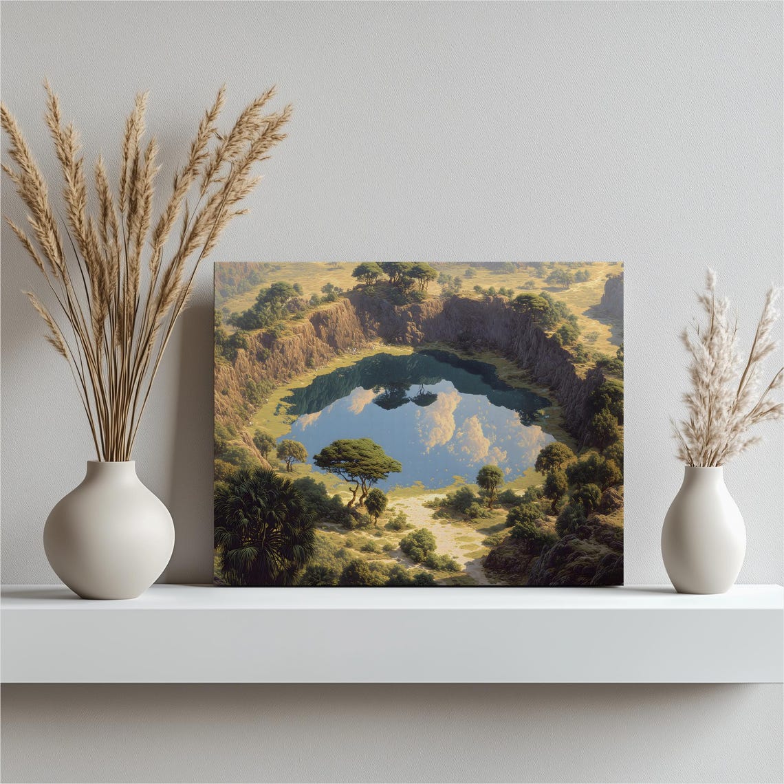 Crater Lake Canyon Sunrise Reflection Landscape Poster Nature Artwork